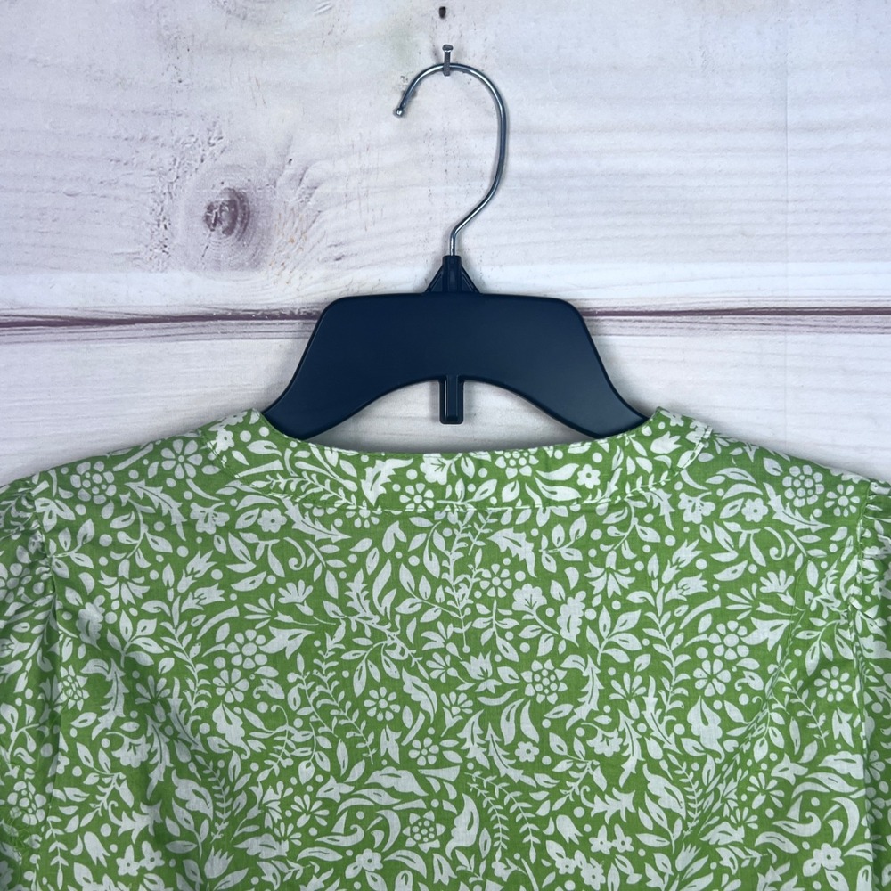 AnyBody Top Womens S Green Floral Blouse Button Up Long Sleeve Cotton Boho Woven - Picture 7 of 7